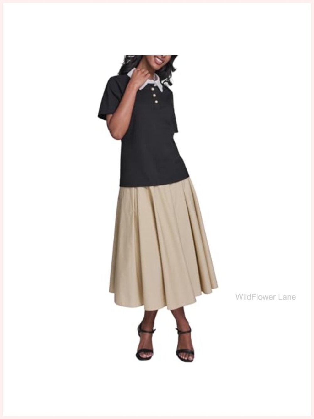 Floral Collar Polo Top Cap Sleeve Regular Fit Women's Shirt